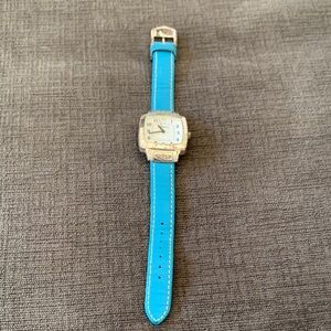 Brighton Silver Watch with Vibrant Blue Strap